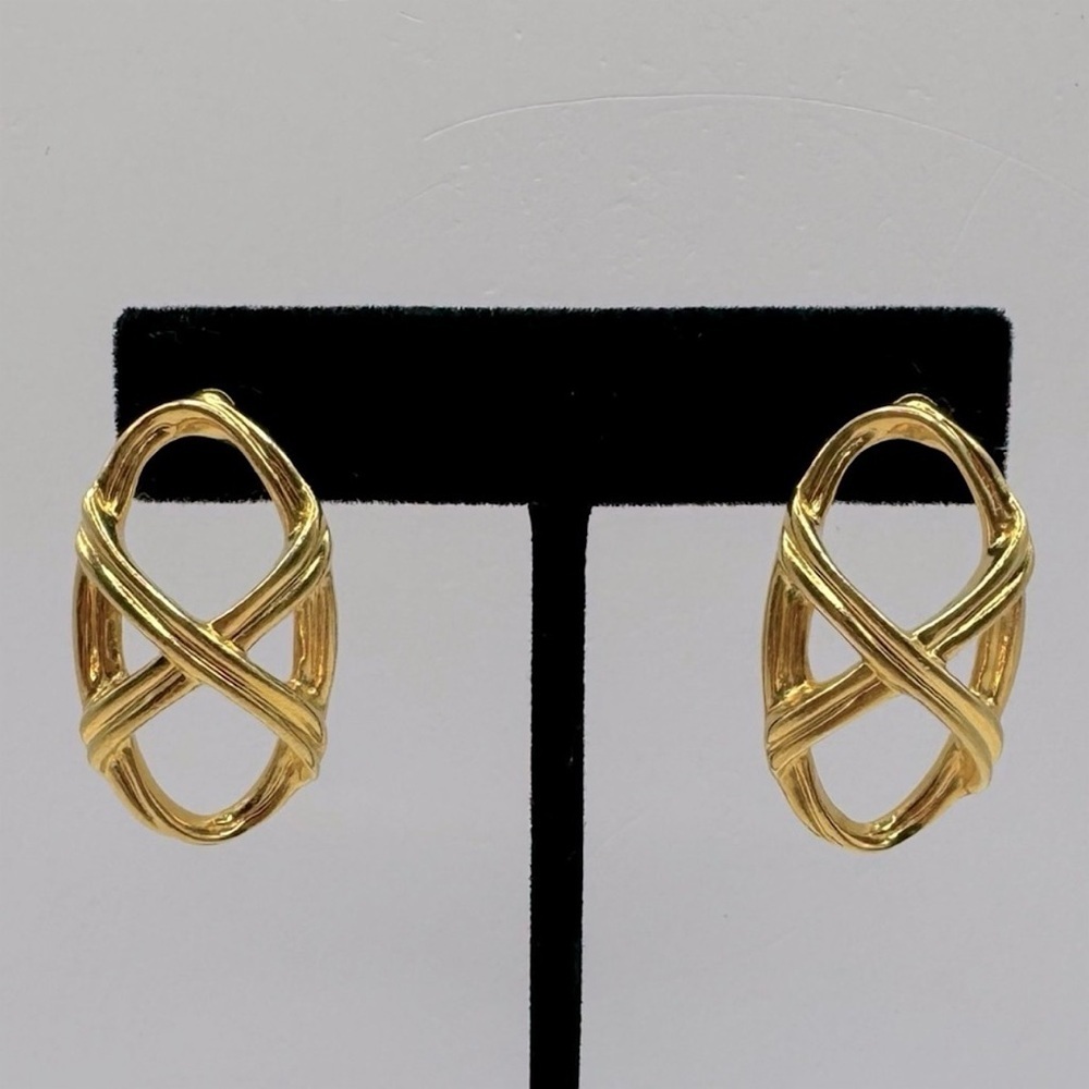 Vintage Avon Bamboo Trellis Pierced Gold Tone Oval Stud Statement Earrings